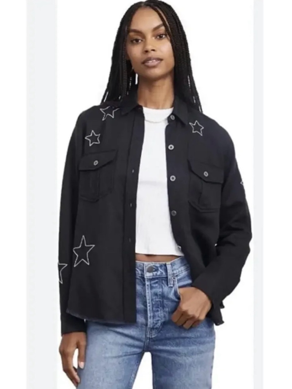 Rails Loren Embroidered Stars Button Down Shirt Black - Women’s L